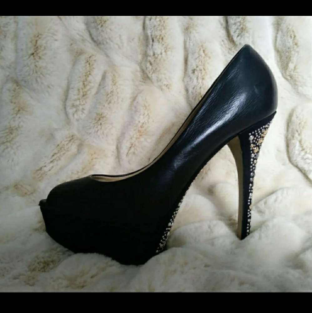 Black Leather Studded Platform Stilettos